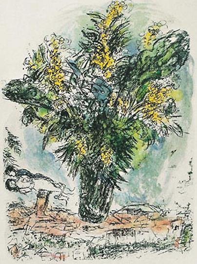 Mimosen Lithographie des Zeitgenossen Marc Chagall Ölgemälde
